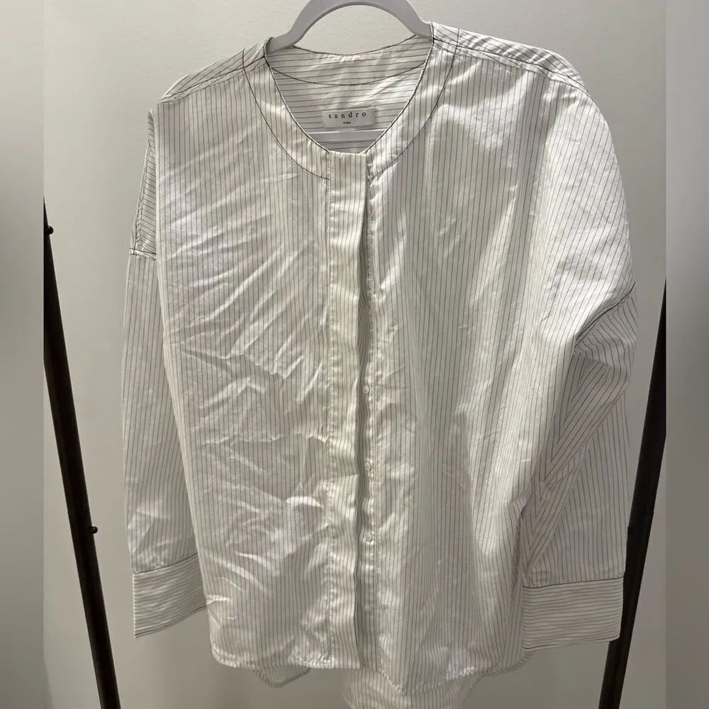 Sandro Paris Stripe Scoop Neck Button Up